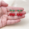 Oro Laminado Stud Earring, Gold Filled Style Cherry Design, with Garnet Pearl and Green Cubic Zirconia, Polished, Golden Finish, 02.283.0255