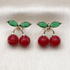 Oro Laminado Stud Earring, Gold Filled Style Cherry Design, with Garnet Pearl and Green Cubic Zirconia, Polished, Golden Finish, 02.283.0255