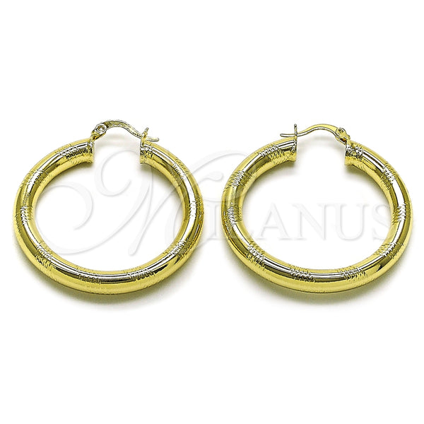 Oro Laminado Medium Hoop, Gold Filled Style Hollow Design, Diamond Cutting Finish, Golden Finish, 02.170.0309.40