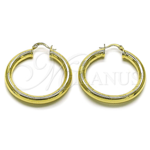 Oro Laminado Medium Hoop, Gold Filled Style Hollow Design, Diamond Cutting Finish, Golden Finish, 02.170.0309.40