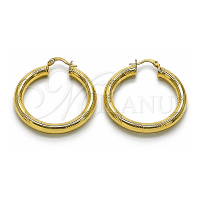 Oro Laminado Medium Hoop, Gold Filled Style Hollow Design, Diamond Cutting Finish, Golden Finish, 02.170.0309.40