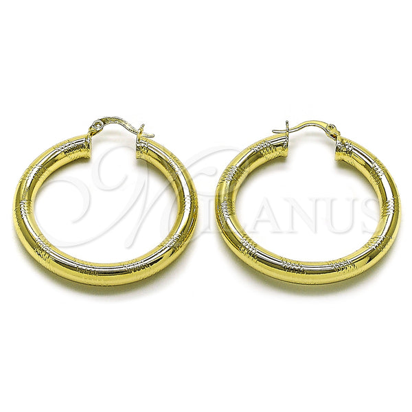 Gold Filled Hoop Earrings — Medium Hoop Hollow Design Diamond Cutting 02. — main product view — SKU 160069 | Oro Laminado aretes de aro — Medium Hoop Hollow diseño Diamond Cutting 02. — SKU 160069