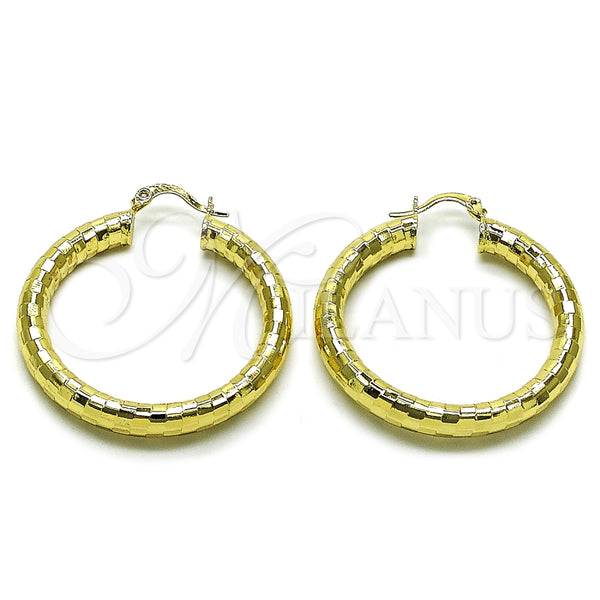 Oro Laminado Medium Hoop, Gold Filled Style Hollow Design, Diamond Cutting Finish, Golden Finish, 02.213.0310.40