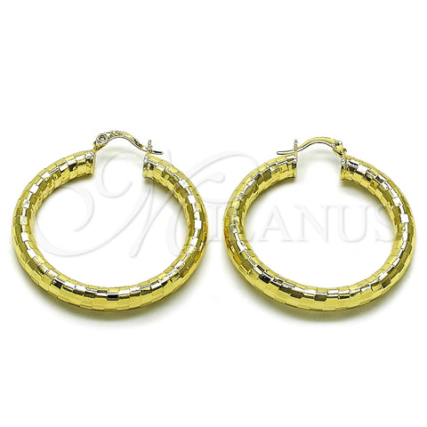 Oro Laminado Medium Hoop, Gold Filled Style Hollow Design, Diamond Cutting Finish, Golden Finish, 02.213.0310.40