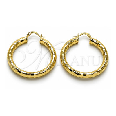 Oro Laminado Medium Hoop, Gold Filled Style Hollow Design, Diamond Cutting Finish, Golden Finish, 02.213.0310.40