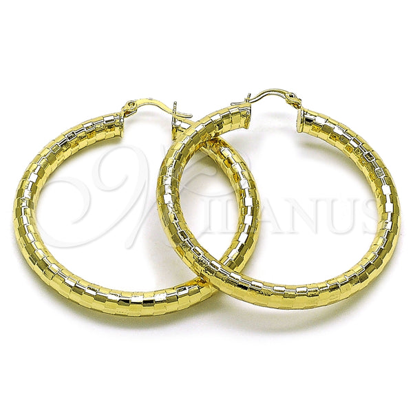 Oro Laminado Large Hoop, Gold Filled Style Hollow Design, Diamond Cutting Finish, Golden Finish, 02.213.0310.50