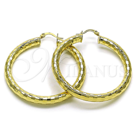 Oro Laminado Large Hoop, Gold Filled Style Hollow Design, Diamond Cutting Finish, Golden Finish, 02.213.0310.50