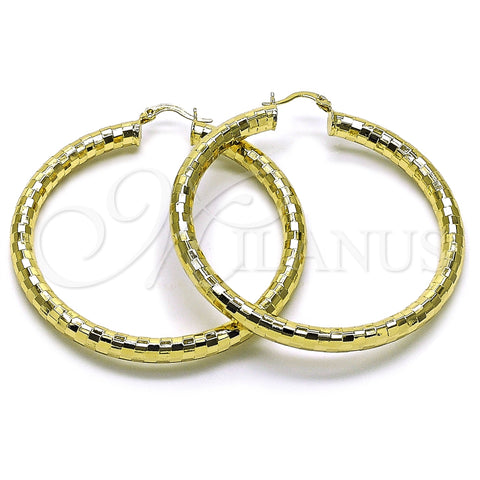 Oro Laminado Large Hoop, Gold Filled Style Hollow Design, Diamond Cutting Finish, Golden Finish, 02.213.0310.60