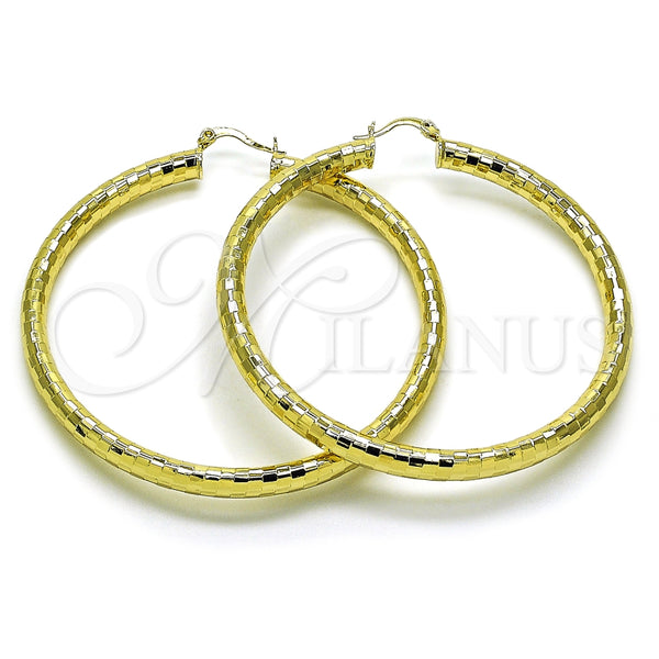 Oro Laminado Extra Large Hoop, Gold Filled Style Hollow Design, Diamond Cutting Finish, Golden Finish, 02.213.0310.70