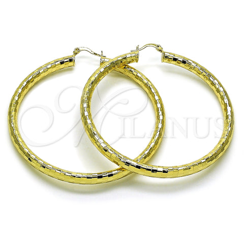 Oro Laminado Extra Large Hoop, Gold Filled Style Hollow Design, Diamond Cutting Finish, Golden Finish, 02.213.0310.70