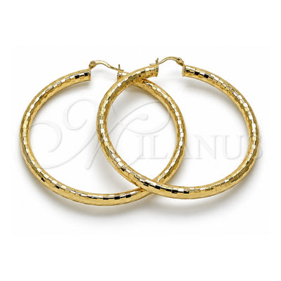 Oro Laminado Extra Large Hoop, Gold Filled Style Hollow Design, Diamond Cutting Finish, Golden Finish, 02.213.0310.70
