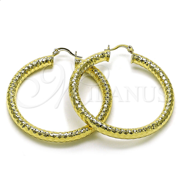 Oro Laminado Medium Hoop, Gold Filled Style Hollow Design, Diamond Cutting Finish, Golden Finish, 02.213.0312.50