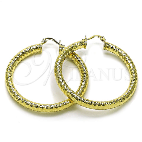 Oro Laminado Medium Hoop, Gold Filled Style Hollow Design, Diamond Cutting Finish, Golden Finish, 02.213.0312.50