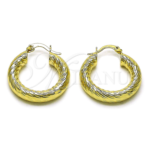 Oro Laminado Small Hoop, Gold Filled Style Hollow Design, Diamond Cutting Finish, Golden Finish, 02.170.0310.25