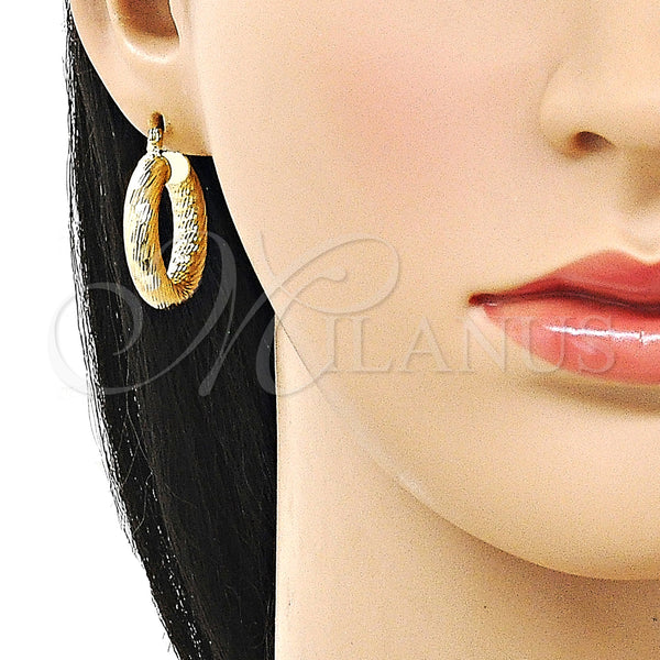 Gold Filled Hoop Earrings — Small Hoop Hollow Design Diamond Cutting 02. — alternate product view — SKU 160075 | Oro Laminado aretes de aro — aro pequeño Hollow diseño Diamond Cutting 02. — SKU 160075
