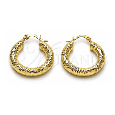 Oro Laminado Small Hoop, Gold Filled Style Hollow Design, Diamond Cutting Finish, Golden Finish, 02.170.0310.25