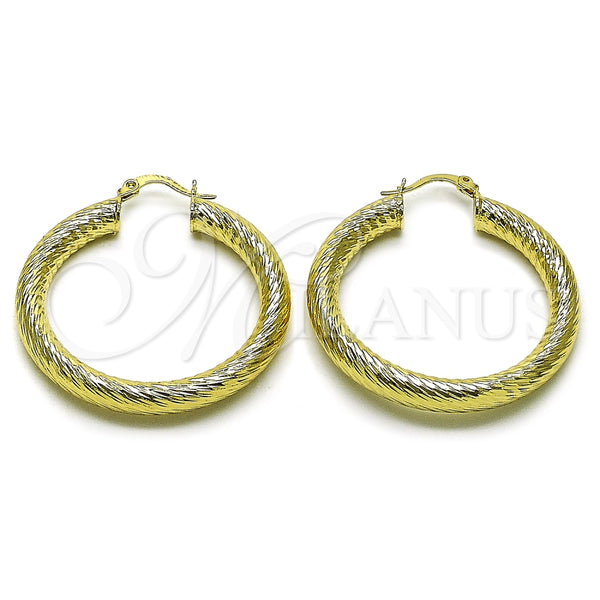 Oro Laminado Medium Hoop, Gold Filled Style Hollow Design, Diamond Cutting Finish, Golden Finish, 02.170.0310.40