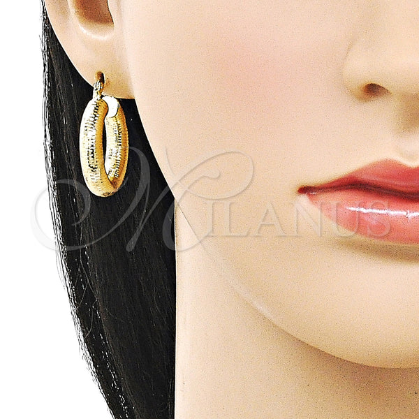Gold Filled Hoop Earrings — Small Hoop Hollow Design Diamond Cutting 02. — alternate product view — SKU 160077 | Oro Laminado aretes de aro — aro pequeño Hollow diseño Diamond Cutting 02. — SKU 160077