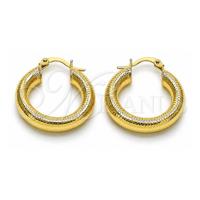 Oro Laminado Small Hoop, Gold Filled Style Hollow Design, Diamond Cutting Finish, Golden Finish, 02.213.0812.25