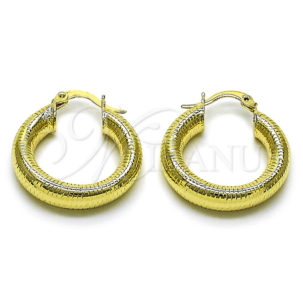 Gold Filled Hoop Earrings — Small Hoop Hollow Design Diamond Cutting 02. — main product view — SKU 160077 | Oro Laminado aretes de aro — aro pequeño Hollow diseño Diamond Cutting 02. — SKU 160077