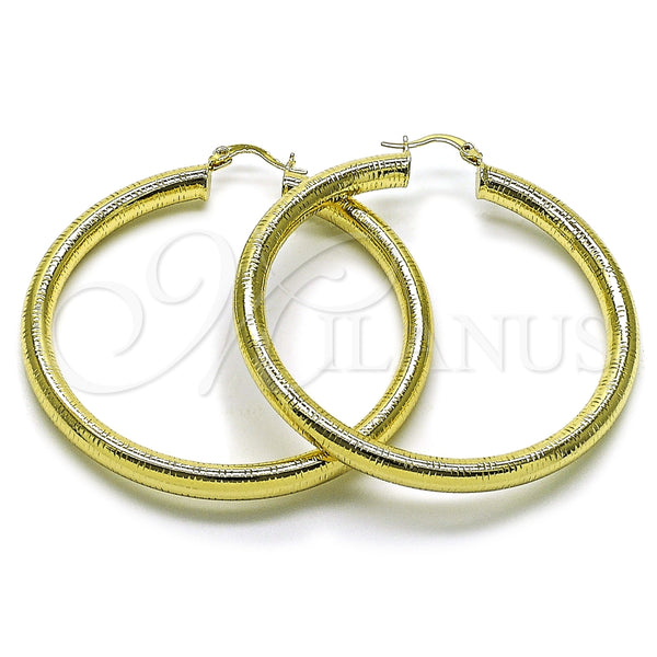 Oro Laminado Large Hoop, Gold Filled Style Hollow Design, Diamond Cutting Finish, Golden Finish, 02.213.0812.60