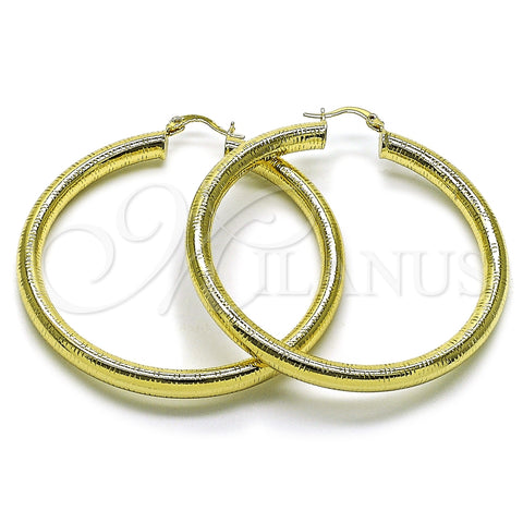 Oro Laminado Large Hoop, Gold Filled Style Hollow Design, Diamond Cutting Finish, Golden Finish, 02.213.0812.60