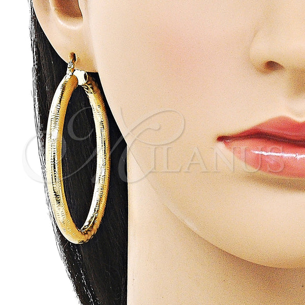 Gold Filled Hoop Earrings — Large Hoop Hollow Design Diamond Cutting 02. — alternate product view — SKU 160078 | Oro Laminado aretes de aro — Large Hoop Hollow diseño Diamond Cutting 02. — SKU 160078