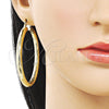 Oro Laminado Large Hoop, Gold Filled Style Hollow Design, Diamond Cutting Finish, Golden Finish, 02.213.0812.60