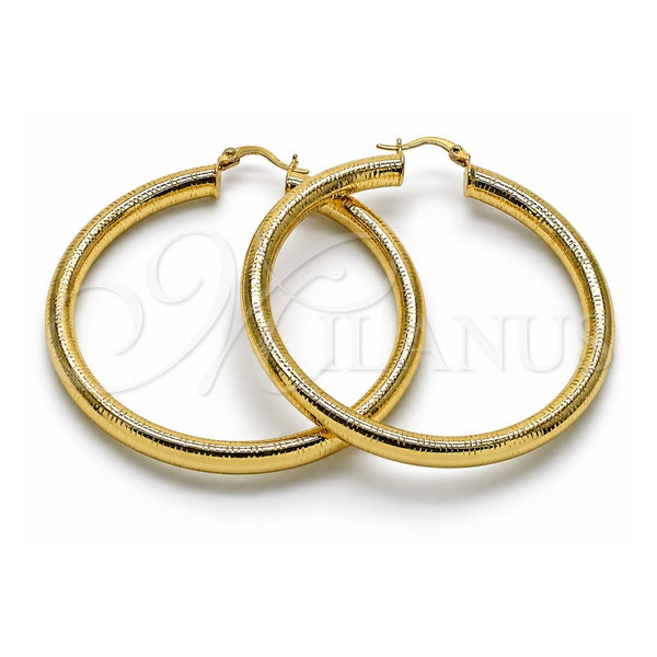 Oro Laminado Large Hoop, Gold Filled Style Hollow Design, Diamond Cutting Finish, Golden Finish, 02.213.0812.60