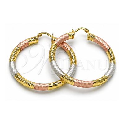 Oro Laminado Large Hoop, Gold Filled Style Hollow Design, Diamond Cutting Finish, Tricolor, 02.213.0311.1.50