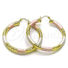 Oro Laminado Large Hoop, Gold Filled Style Hollow Design, Diamond Cutting Finish, Tricolor, 02.213.0311.1.50
