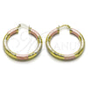 Oro Laminado Medium Hoop, Gold Filled Style Hollow Design, Diamond Cutting Finish, Tricolor, 02.213.0313.1.40