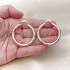 Oro Laminado Medium Hoop, Gold Filled Style Hollow Design, Diamond Cutting Finish, Tricolor, 02.213.0313.1.40