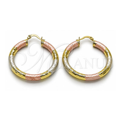 Oro Laminado Medium Hoop, Gold Filled Style Hollow Design, Diamond Cutting Finish, Tricolor, 02.213.0313.1.40