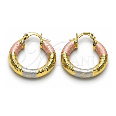 Oro Laminado Medium Hoop, Gold Filled Style Hollow Design, Diamond Cutting Finish, Tricolor, 02.213.0759.1.25
