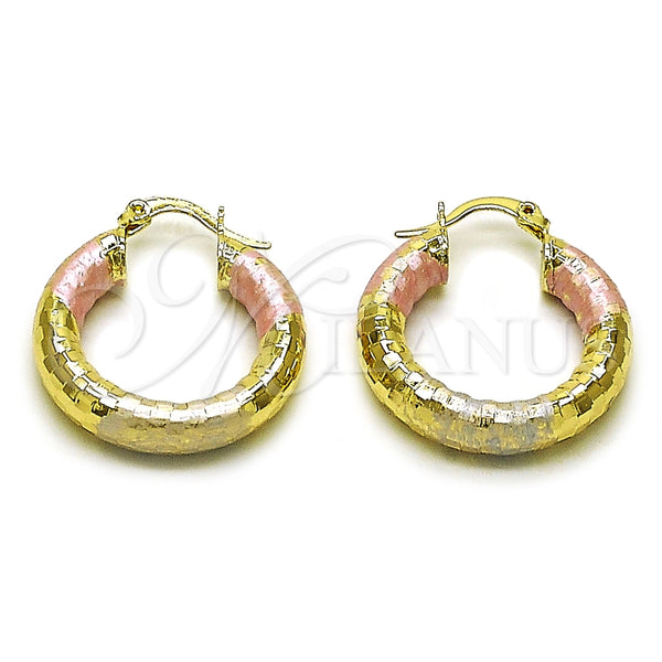 Oro Laminado Medium Hoop, Gold Filled Style Hollow Design, Diamond Cutting Finish, Tricolor, 02.213.0309.1.25
