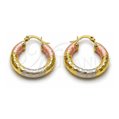 Oro Laminado Medium Hoop, Gold Filled Style Hollow Design, Diamond Cutting Finish, Tricolor, 02.213.0309.1.25