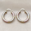 Oro Laminado Medium Hoop, Gold Filled Style Hollow Design, Diamond Cutting Finish, Tricolor, 02.213.0309.1.30