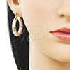 Oro Laminado Medium Hoop, Gold Filled Style Hollow Design, Diamond Cutting Finish, Tricolor, 02.213.0309.1.30