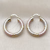 Oro Laminado Medium Hoop, Gold Filled Style Hollow Design, Diamond Cutting Finish, Tricolor, 02.213.0309.1.30
