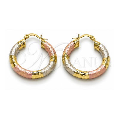 Oro Laminado Medium Hoop, Gold Filled Style Hollow Design, Diamond Cutting Finish, Tricolor, 02.213.0309.1.30