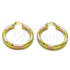 Oro Laminado Medium Hoop, Gold Filled Style Hollow Design, Diamond Cutting Finish, Tricolor, 02.213.0309.1.40