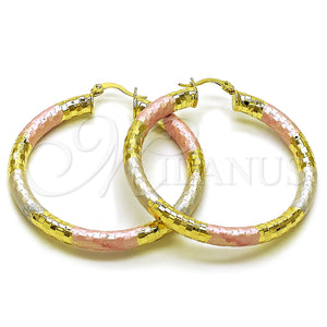 Gold Filled Hoop Earrings — Large Hoop Hollow Design Diamond Cutting Tricolor 02. — main product view — SKU 160085 | Oro Laminado aretes de aro — Large Hoop Hollow diseño Diamond Cutting Tricolor 02. — SKU 160085