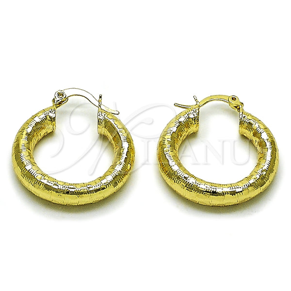 Oro Laminado Small Hoop, Gold Filled Style Hollow Design, Diamond Cutting Finish, Golden Finish, 02.213.0818.25