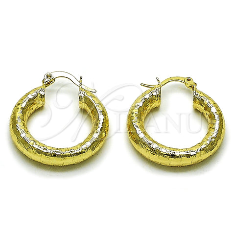 Oro Laminado Small Hoop, Gold Filled Style Hollow Design, Diamond Cutting Finish, Golden Finish, 02.213.0818.25