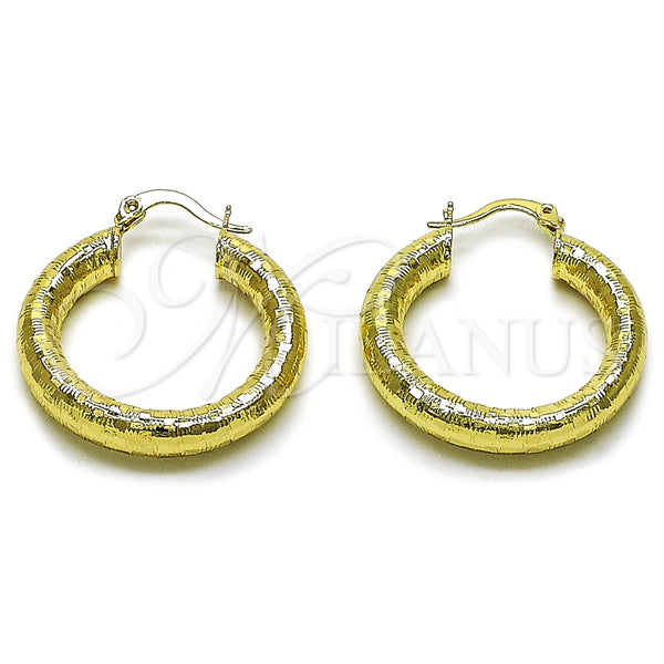 Oro Laminado Medium Hoop, Gold Filled Style Hollow Design, Diamond Cutting Finish, Golden Finish, 02.213.0818.30