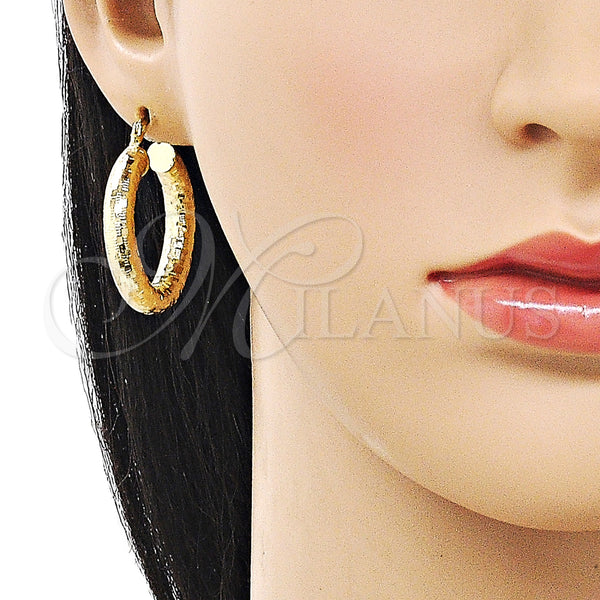 Gold Filled Hoop Earrings — Medium Hoop Hollow Design Diamond Cutting 02. — alternate product view — SKU 160088 | Oro Laminado aretes de aro — Medium Hoop Hollow diseño Diamond Cutting 02. — SKU 160088