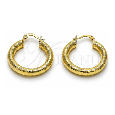 Oro Laminado Medium Hoop, Gold Filled Style Hollow Design, Diamond Cutting Finish, Golden Finish, 02.213.0818.30