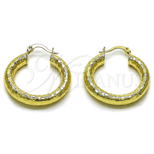 Gold Filled Hoop Earrings — Medium Hoop Hollow Design Diamond Cutting 02. — main product view — SKU 160088 | Oro Laminado aretes de aro — Medium Hoop Hollow diseño Diamond Cutting 02. — SKU 160088