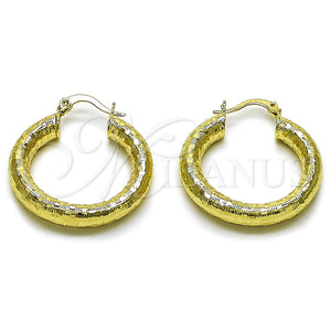 Gold Filled Hoop Earrings — Medium Hoop Hollow Design Diamond Cutting 02. — main product view — SKU 160088 | Oro Laminado aretes de aro — Medium Hoop Hollow diseño Diamond Cutting 02. — SKU 160088